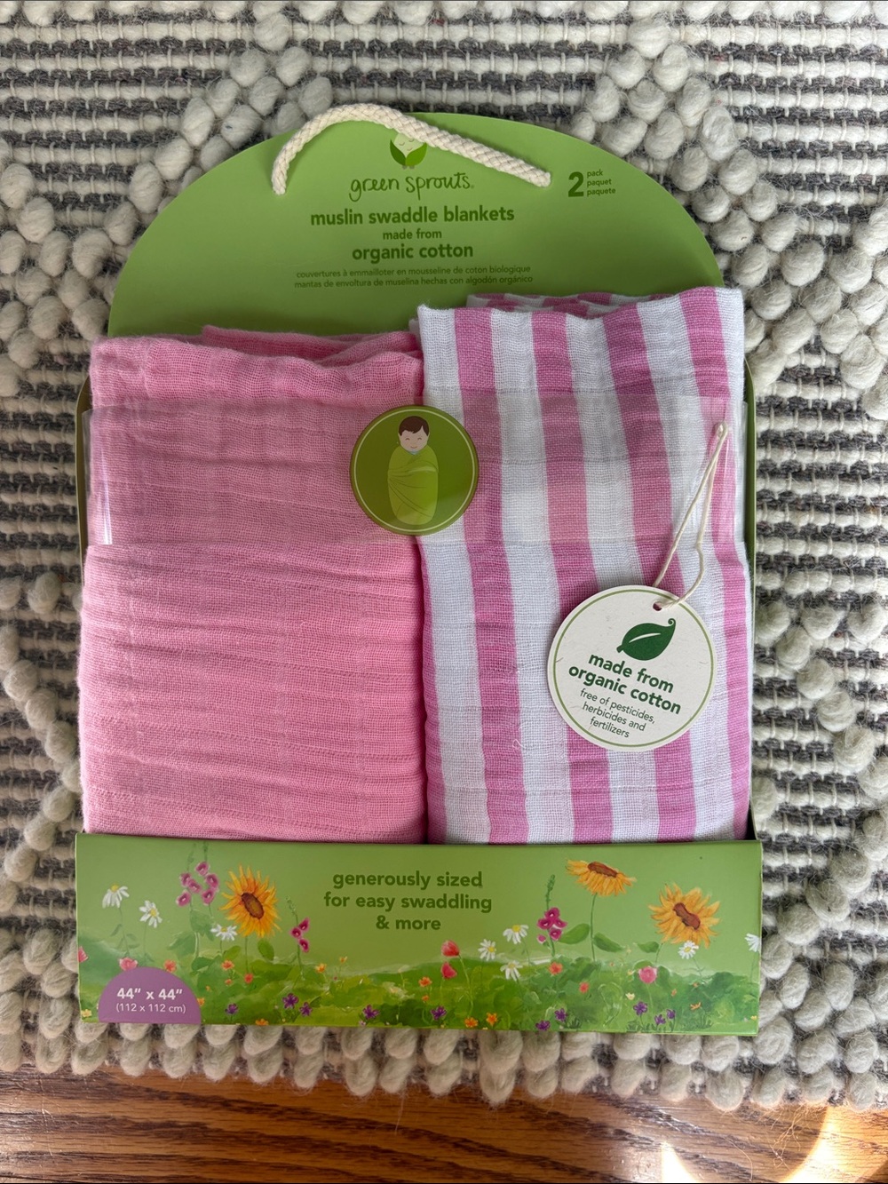 Green Sprouts Pink Muslin Swaddle Blankets - 2 Pack